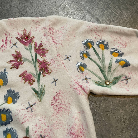 Vintage India Ink Floral Embellished Hand Painted Sweatshirt Womens Small - Picture 4 of 15